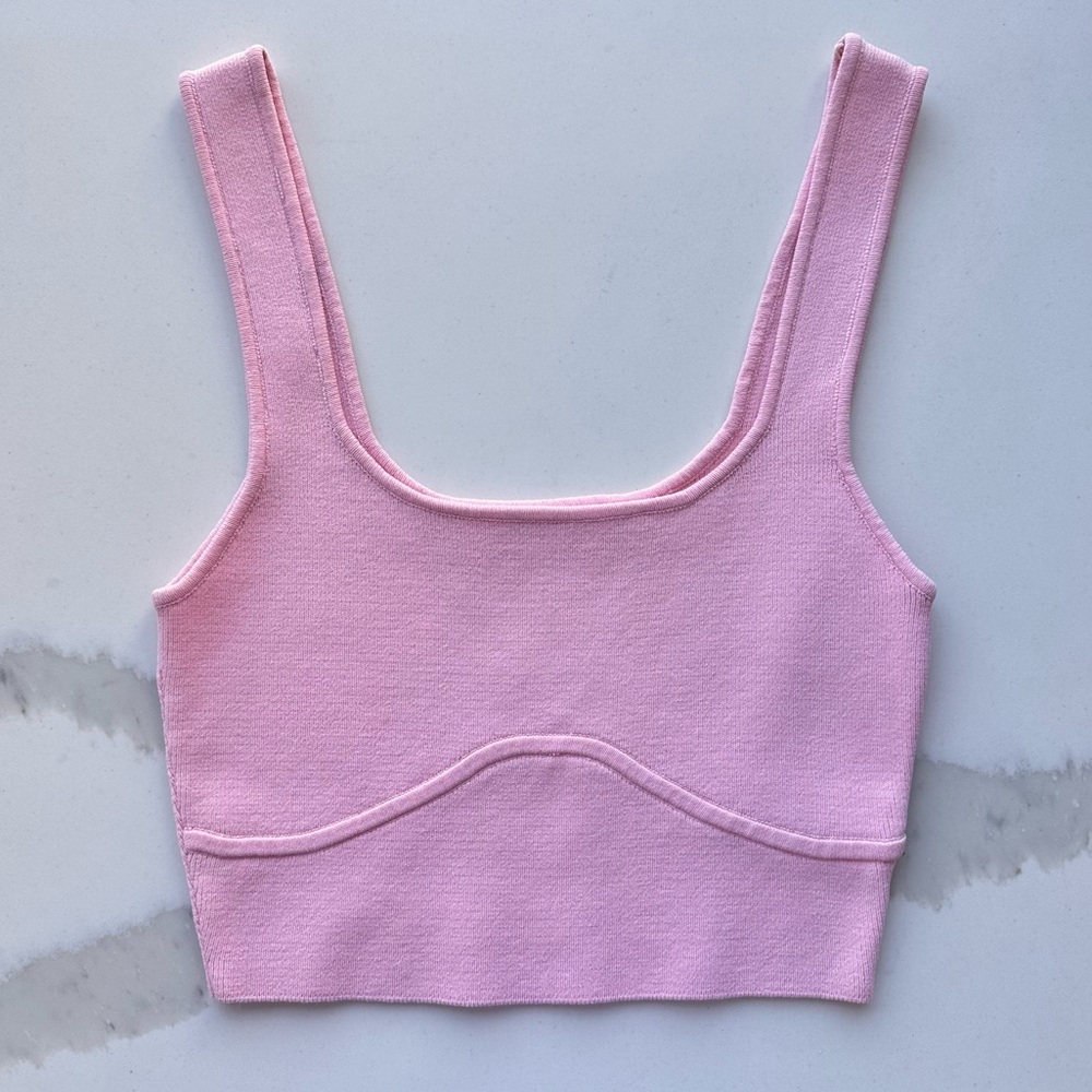 Glassons Pink Scoop Rib Knit Crop Tank Top - Size Small